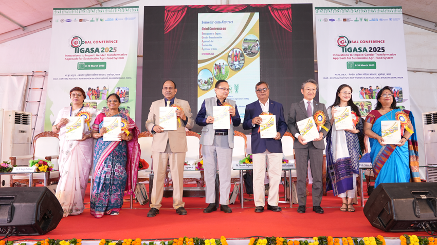 Release of the Conference Souvenir-cum-Abstract Book by the Dignitaries during Global Conference on 'Innovations to Impact: Gender Transformative Approach for Sustainable Agri-food system’ at ICAR-CIWA Bhubaneswar
